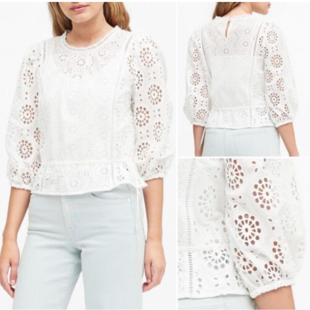 Banana Republic Elegant White Eyelet Blouse Sz XS - Picture 2 of 4